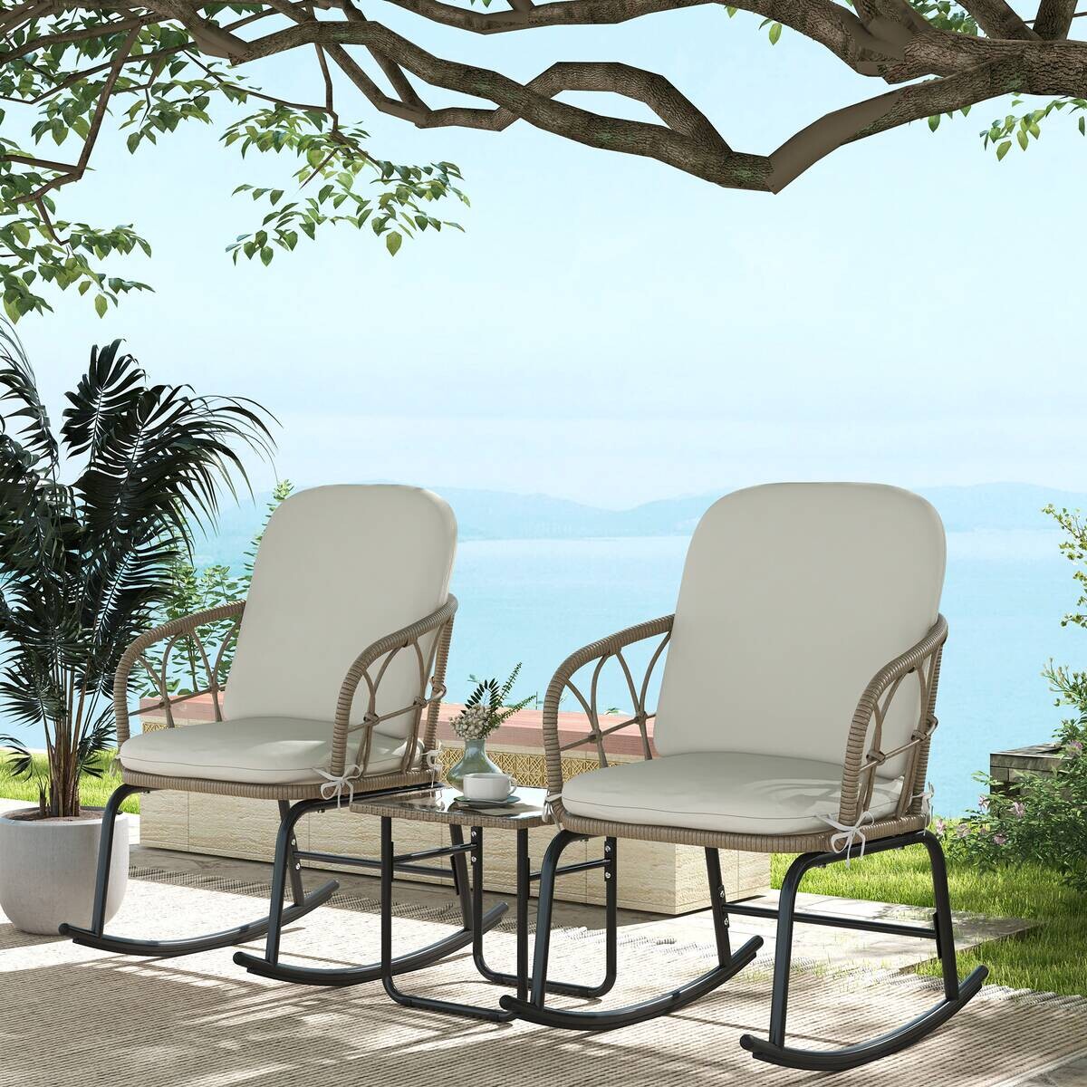Outsunny Sitzgruppe creme Edelstahl B/H/L: ca. 82x63x75 cm