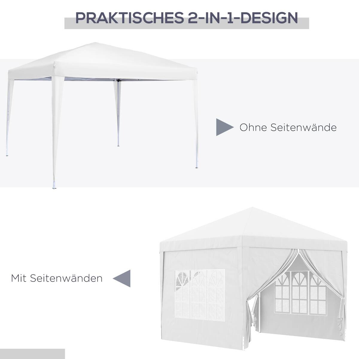 Outsunny Pavillon weiß Polyester B/H/L: ca. 2,95x2,95x2,58 cm