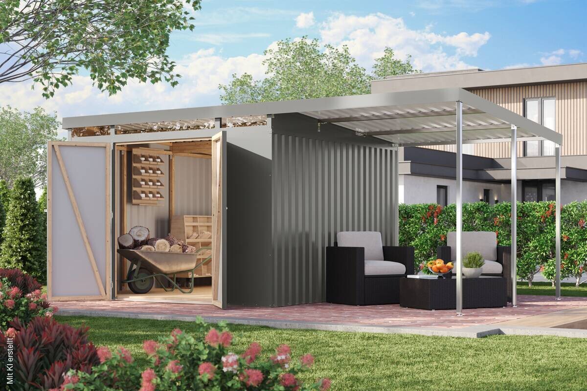 Karibu Gartenhaus Indra 3,5 grau B/H/T: ca. 289x213x289 cm