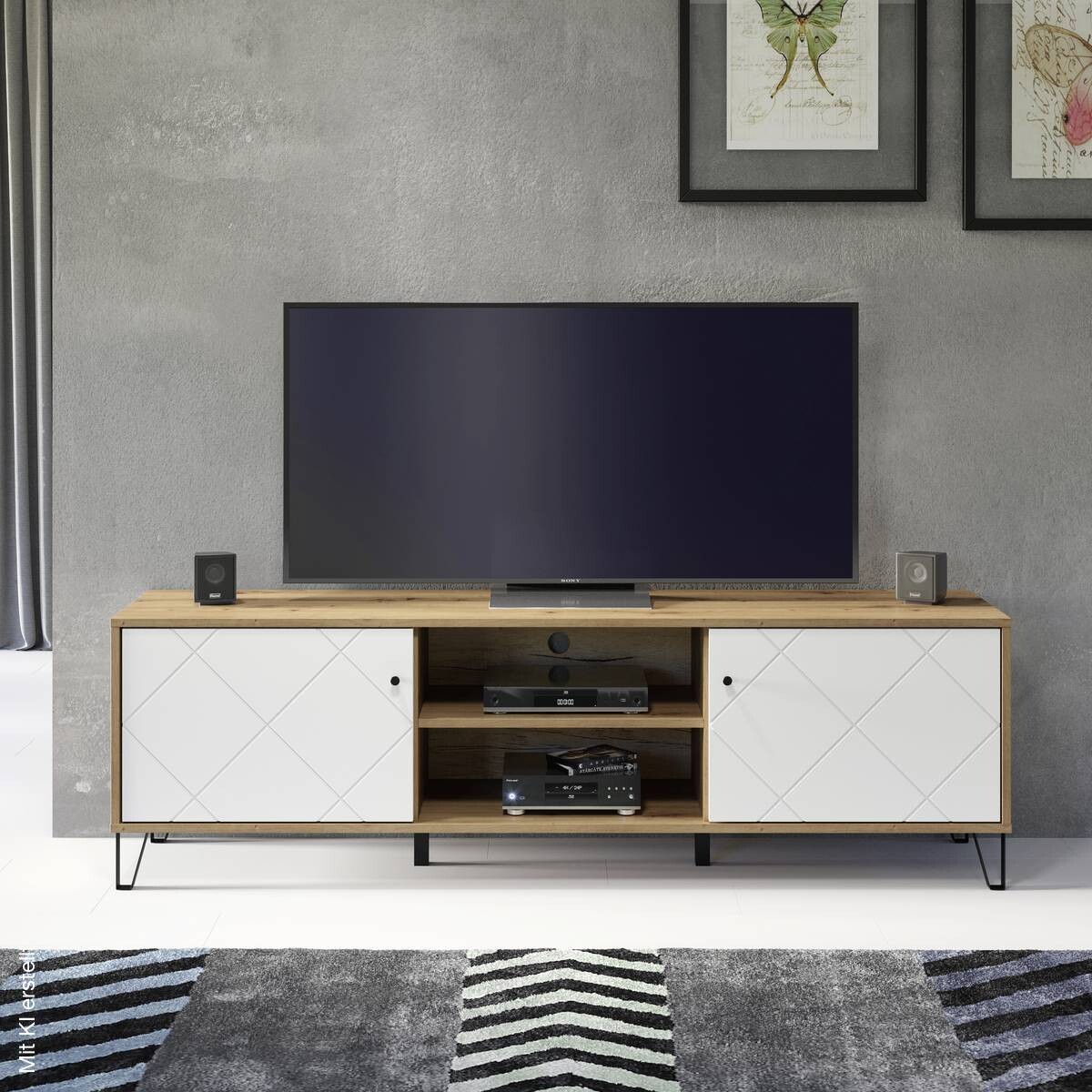 TV-Lowboard Touch Eiche Artisan Nachbildung weiß matt B/H/T: ca. 183x55x40 cm