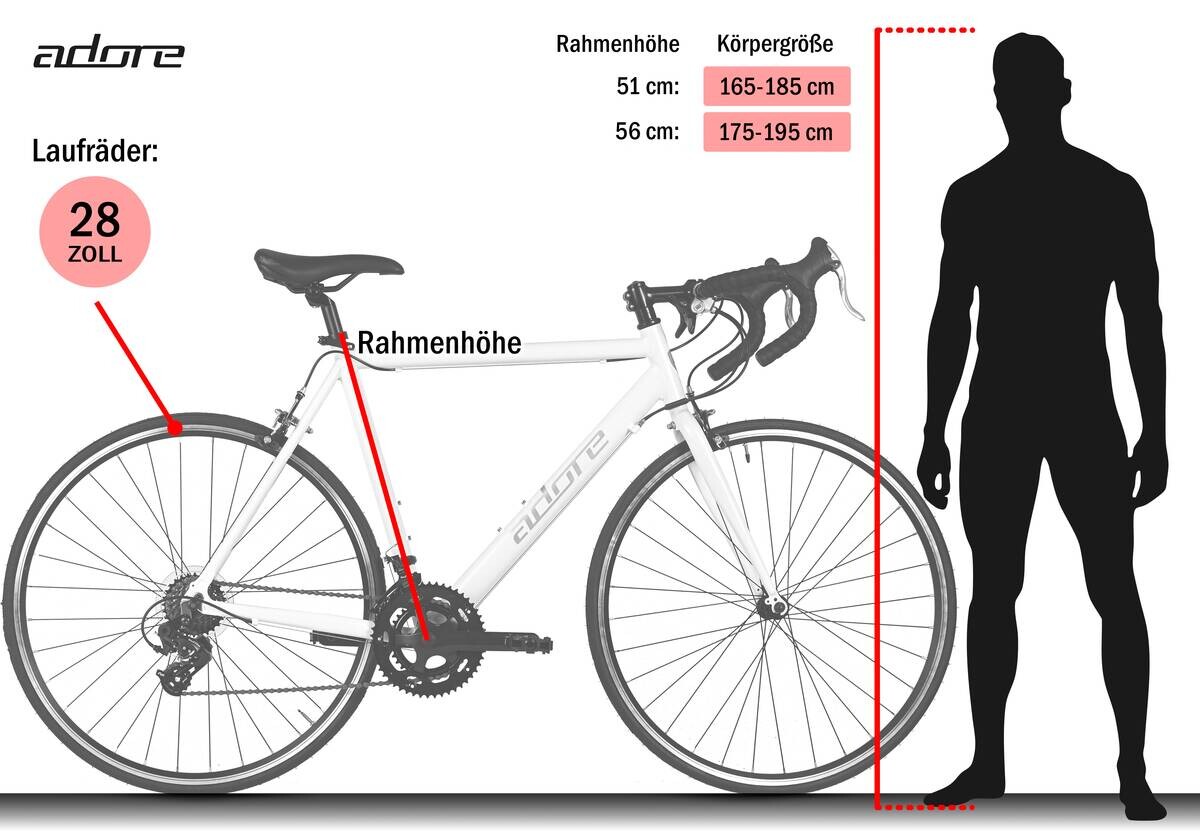 Adore Rennrad Racer 28 Zoll Rahmenhöhe 51 cm 14 Gänge weiß weiß ca. 28 Zoll