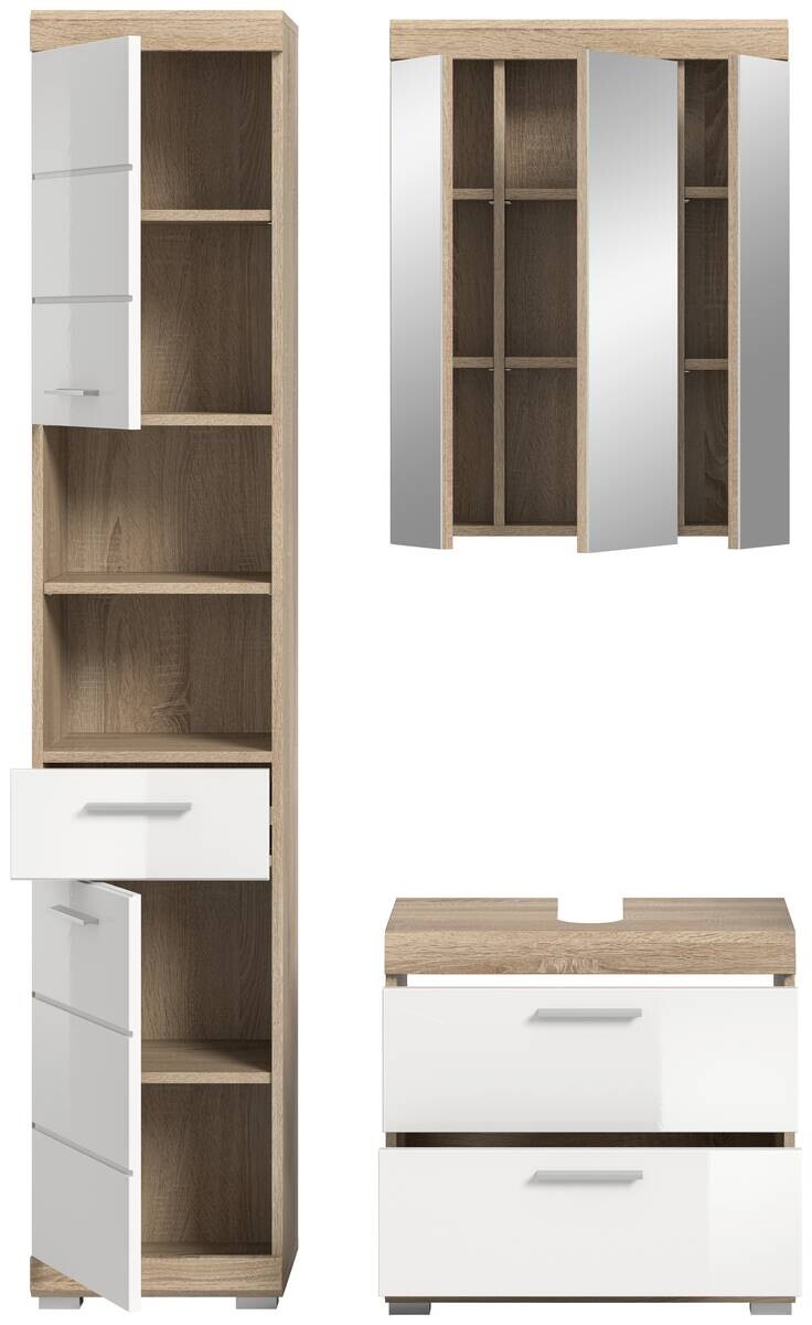 Badezimmer-Set Lambada Eiche Sonoma Nachbildung weiß Hochglanz B/H/T: ca. 112x191x37 cm