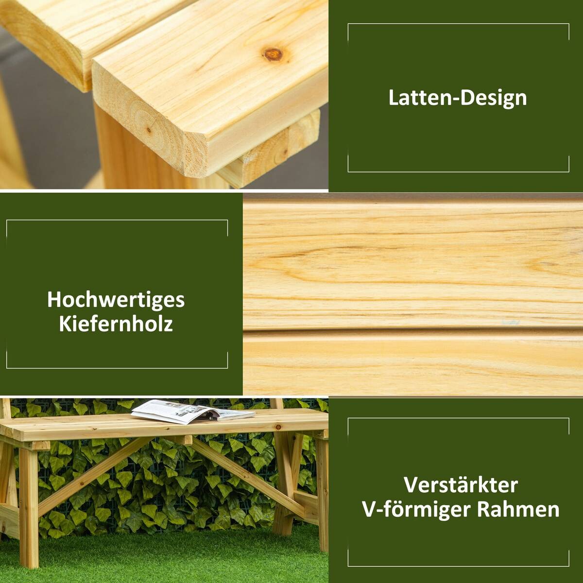 Outsunny Gartenbank natur Kiefer B/H/T: ca. 116x80x56 cm