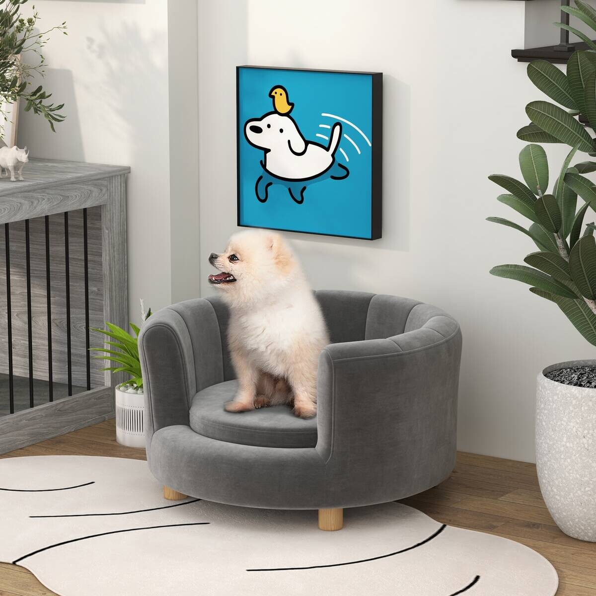 PawHut Hundesofa grau Polyester B/H/L: ca. 64x37x65 cm