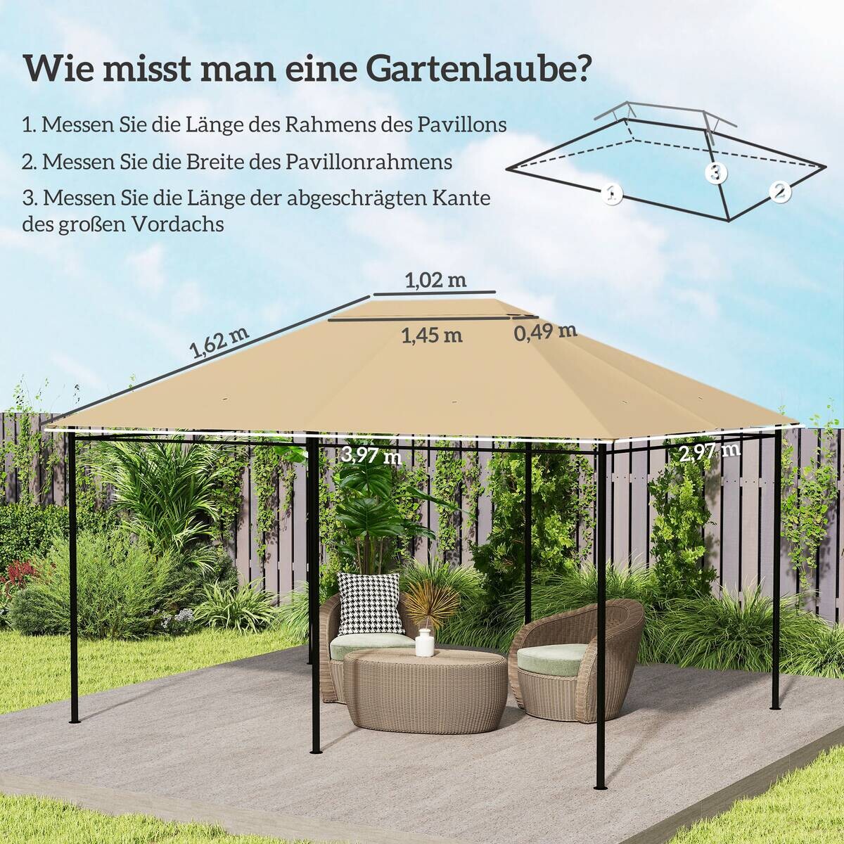Outsunny Pavillondach khaki Polyester B/H/L: ca. 297x1x397 cm