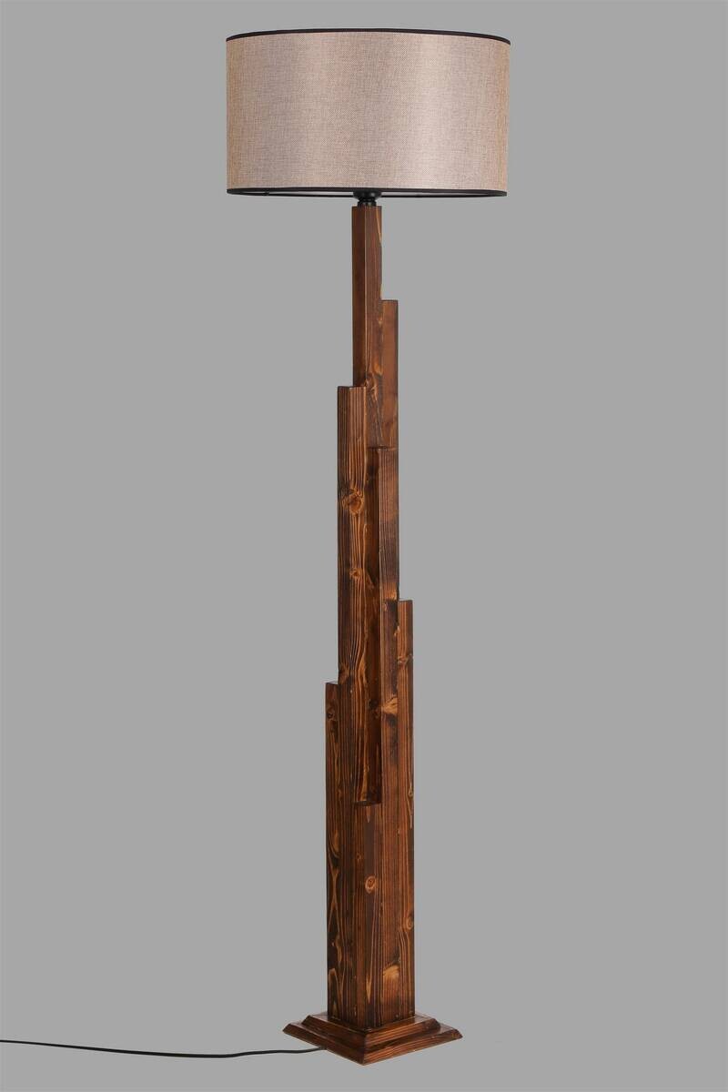 Stehleuchte nussbaum Holz Stoff B/H/L/D: ca. 45x160x45x45 cm E27 1 Brennstellen