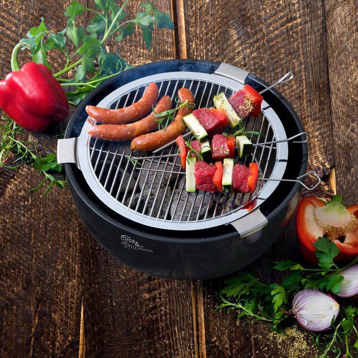 Holzkohle Tischgrill schwarz Edelstahl Keramik B/H/L: ca. 41x16x7 cm