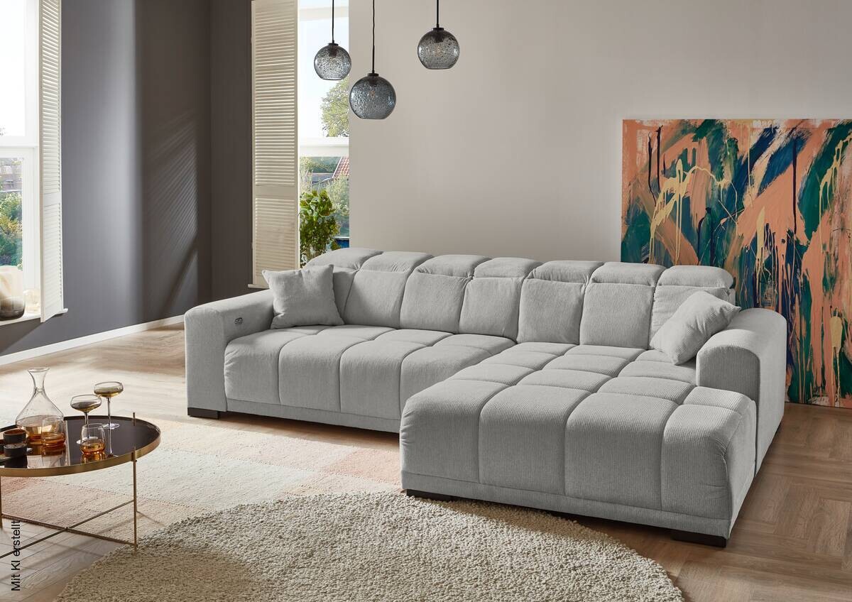 Ecksofa mit elektrischer Sitztiefenverstellung Silbergrau Microfaser B/H/T: ca. 301x113x195 cm