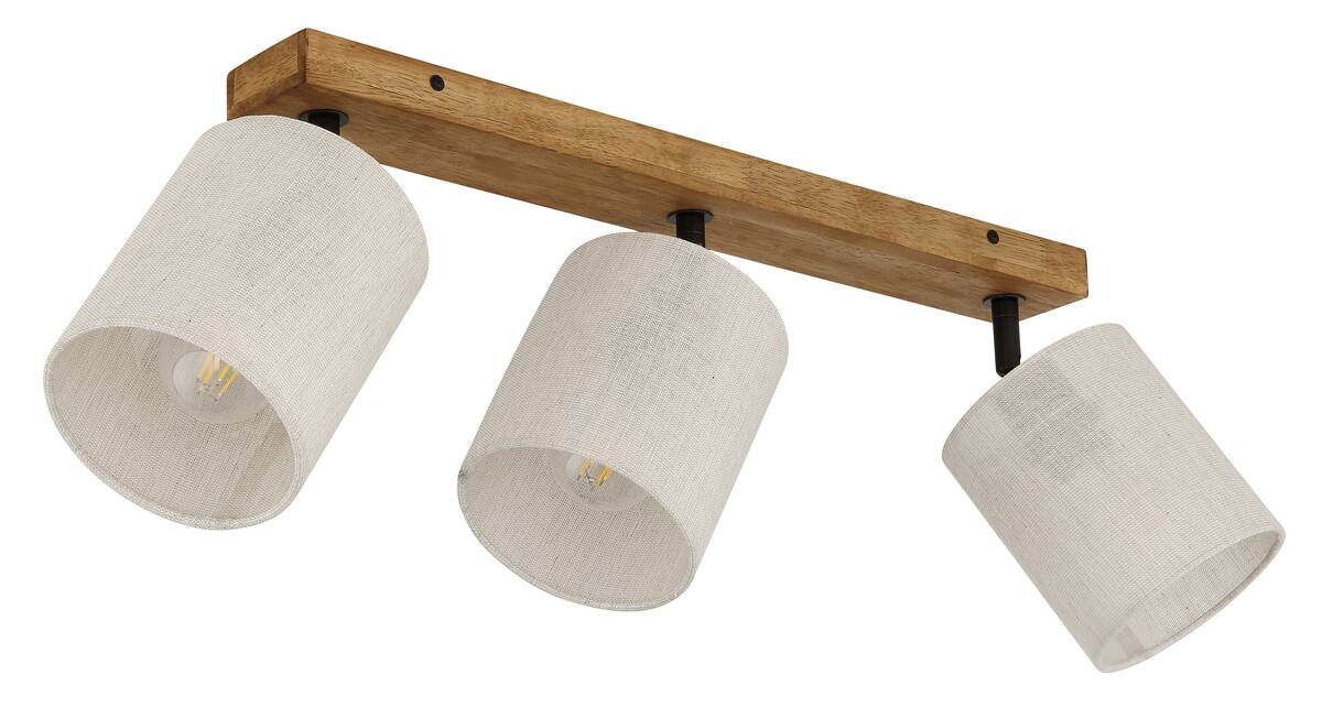 GLOBO Spot JULE braun Holz Leinen B/H/T: ca. 13x24x56 cm E27 3 Brennstellen
