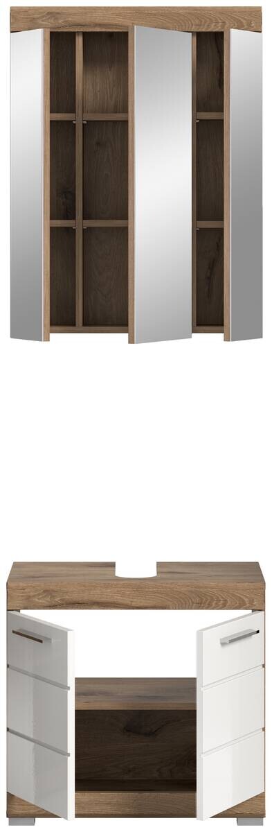 Badezimmer-Set Wave weiß Hochglanz Nox Oak Nachbildung B/H/T: ca. 60x191x34 cm