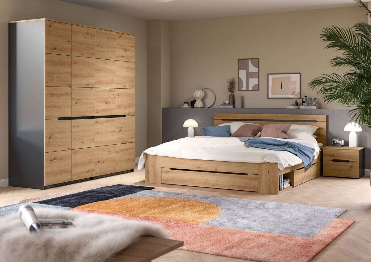 Schlafzimmer CANU, Set basaltgrau Artisan Nachbildung