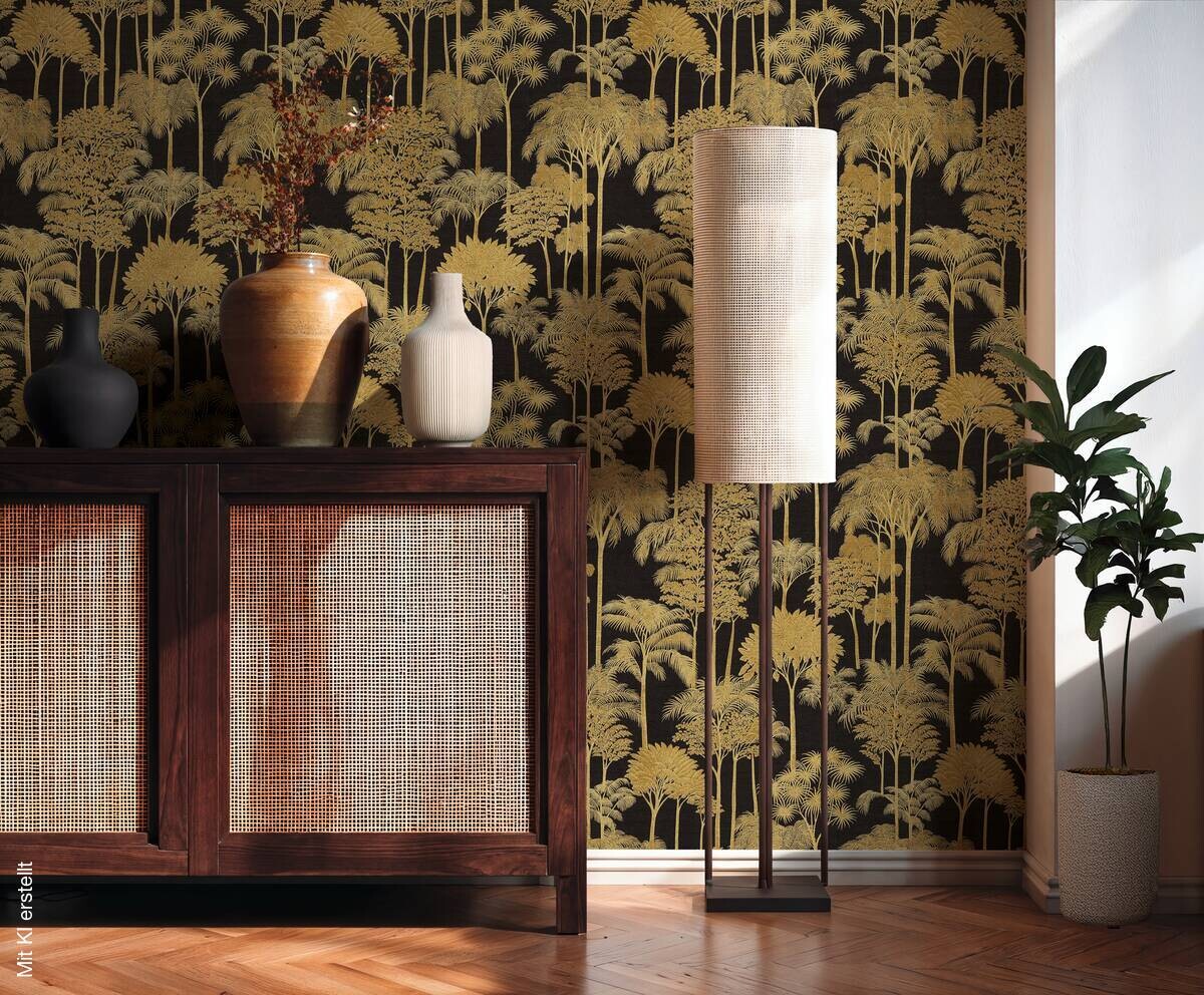 Vliestapete Dschungel gold schwarz B/L: ca. 53x1005 cm