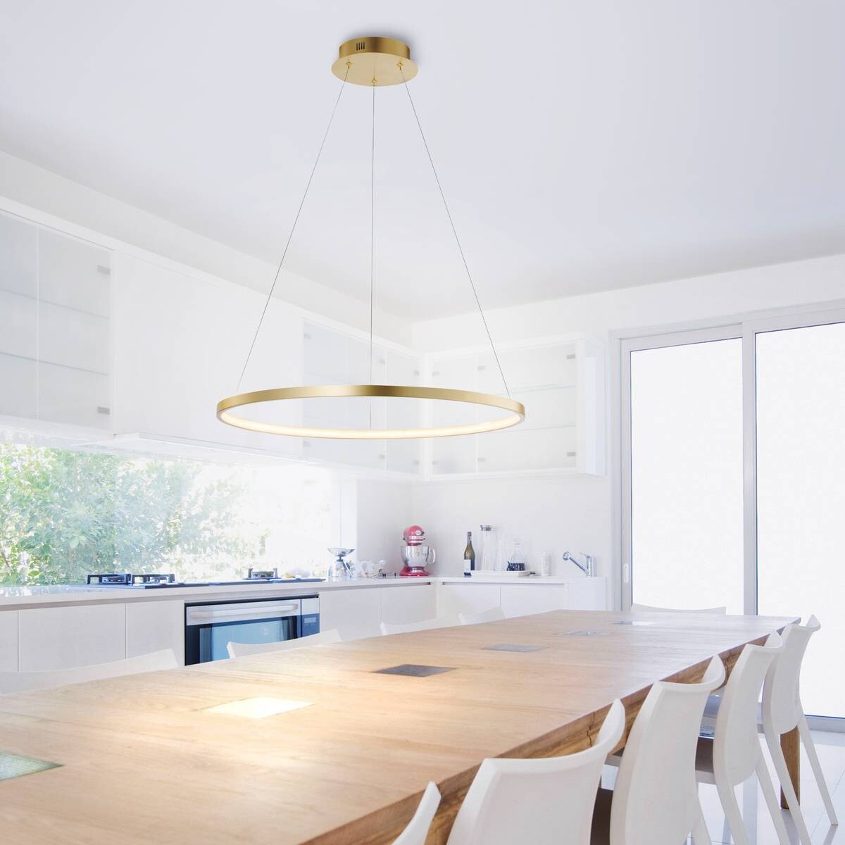 Just Light LED-Pendelleuchte CIRCLE 11524-12 weiß gold Kunststoff Metall H/D: ca. 120x60 cm 1 Brennstellen