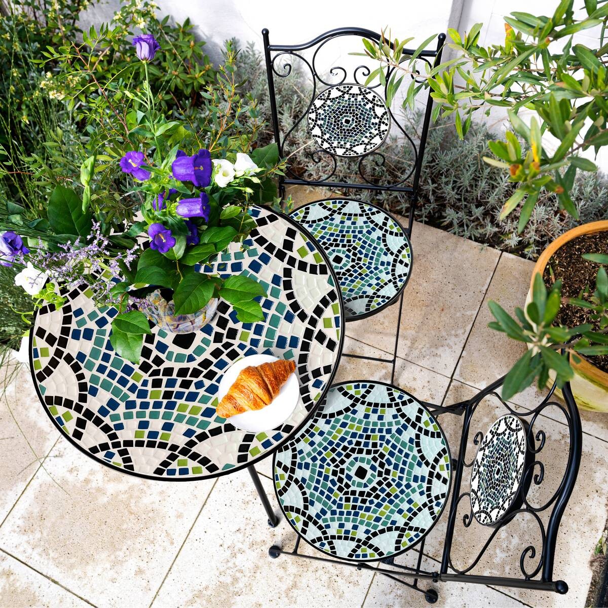 AXI Outdoor Living Bistroset Amélie Mosaik multicolor Metall B/H/L: ca. 60x92x60 cm