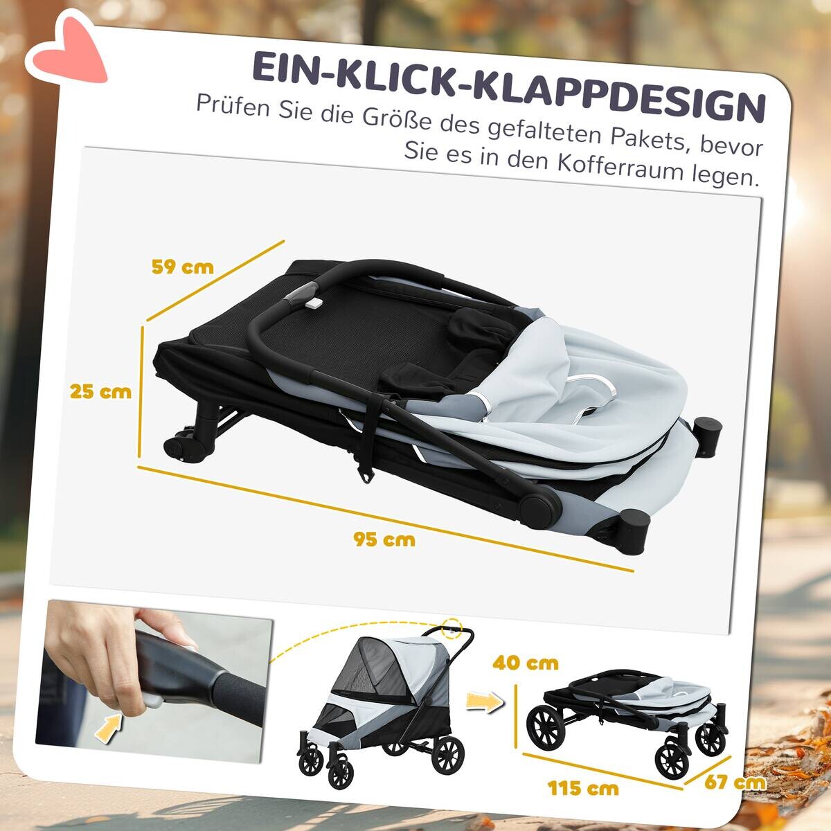PawHut Hundewagen grau Polyester B/H/L: ca. 67x100x124 cm