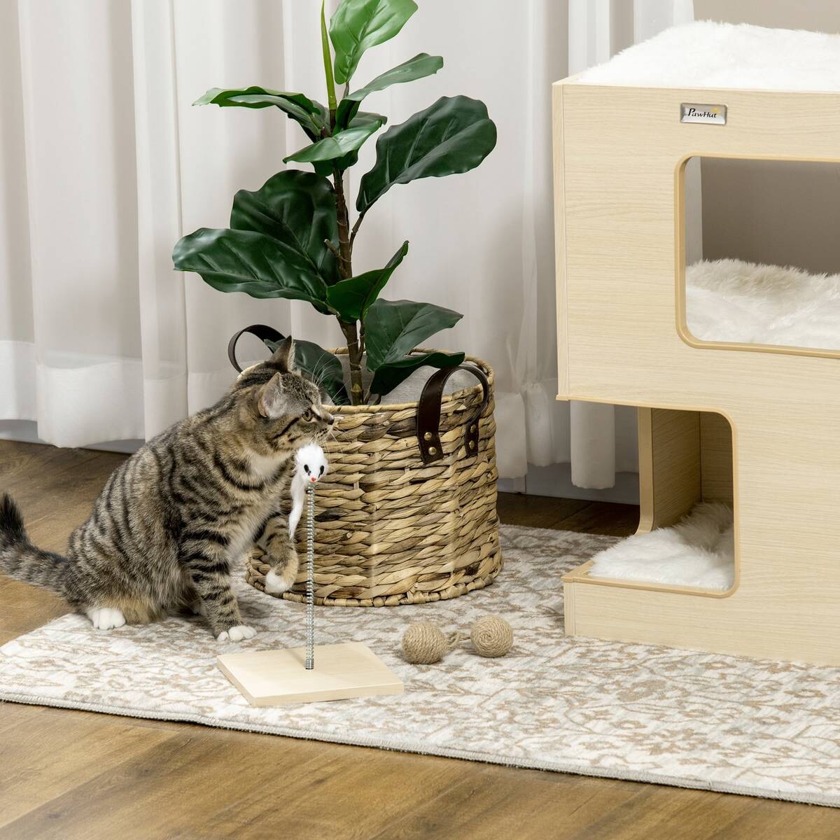 PawHut Katzenhaus Eiche Spanplatte B/H/L: ca. 34x60x34 cm