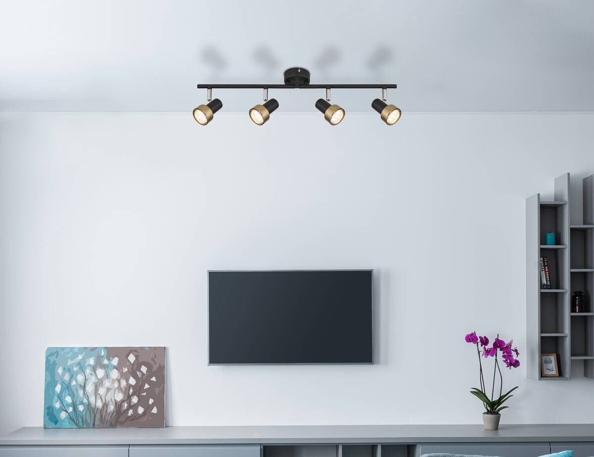 GLOBO Spot mattschwarz Chrom altgold Metall B/H/T: ca. 60x13,5x8,5 cm GU10 4 Brennstellen