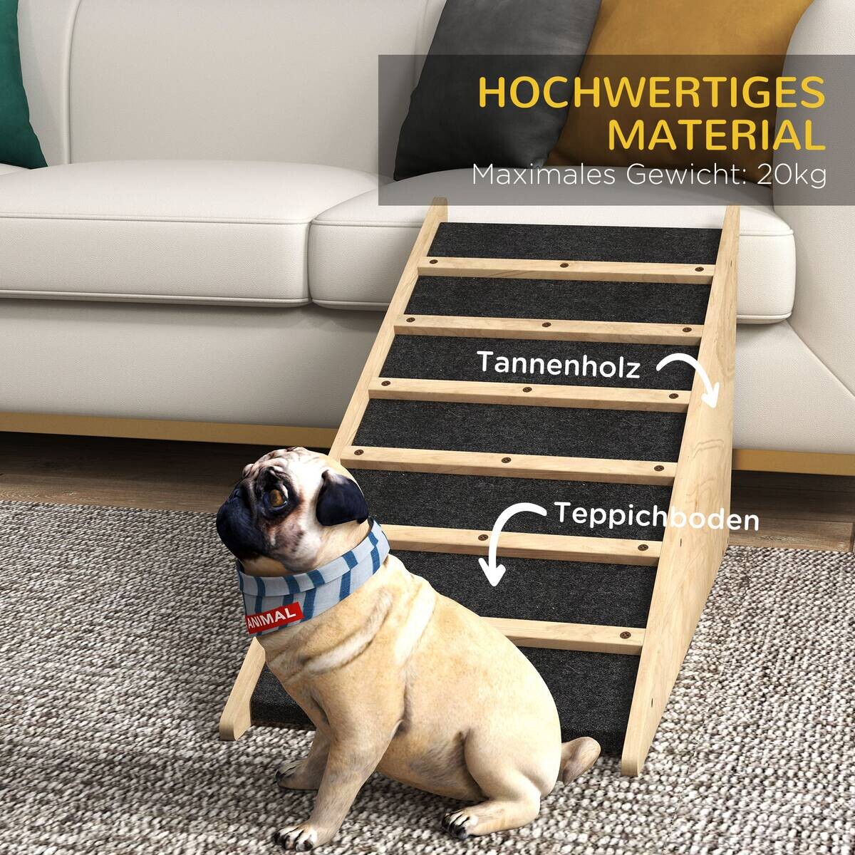 PawHut Haustierrampe natur Holz B/H/L: ca. 40x90x45 cm