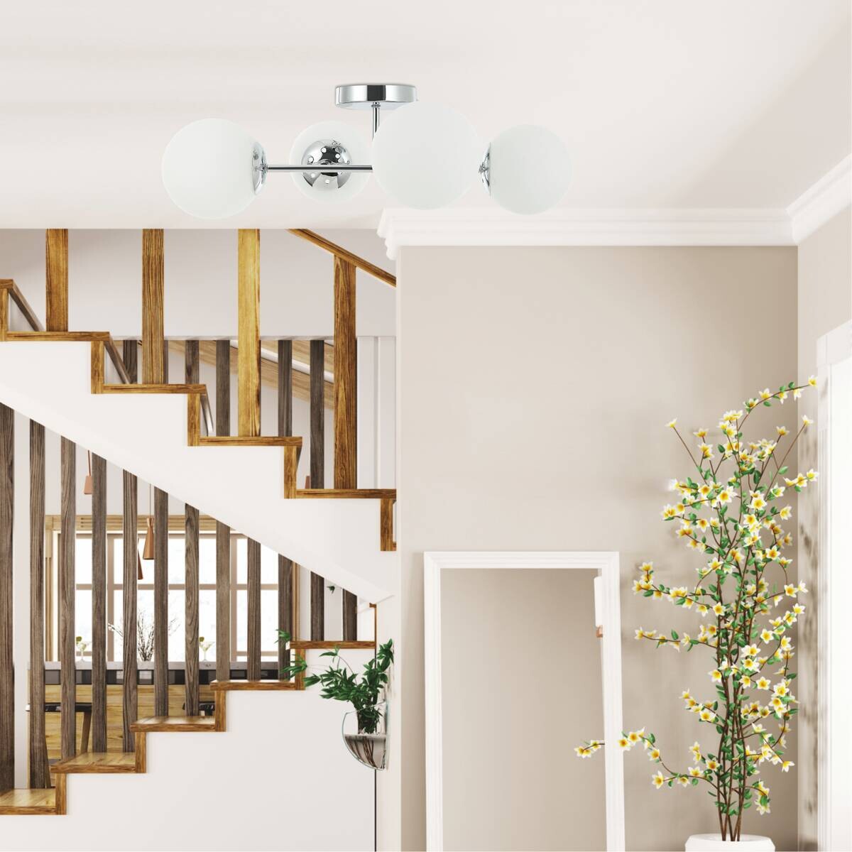 Lamkur Kronleuchter Maddie Chrom Stahl Glas B/H/L: ca. 19x44x61 cm E14 4 Brennstellen