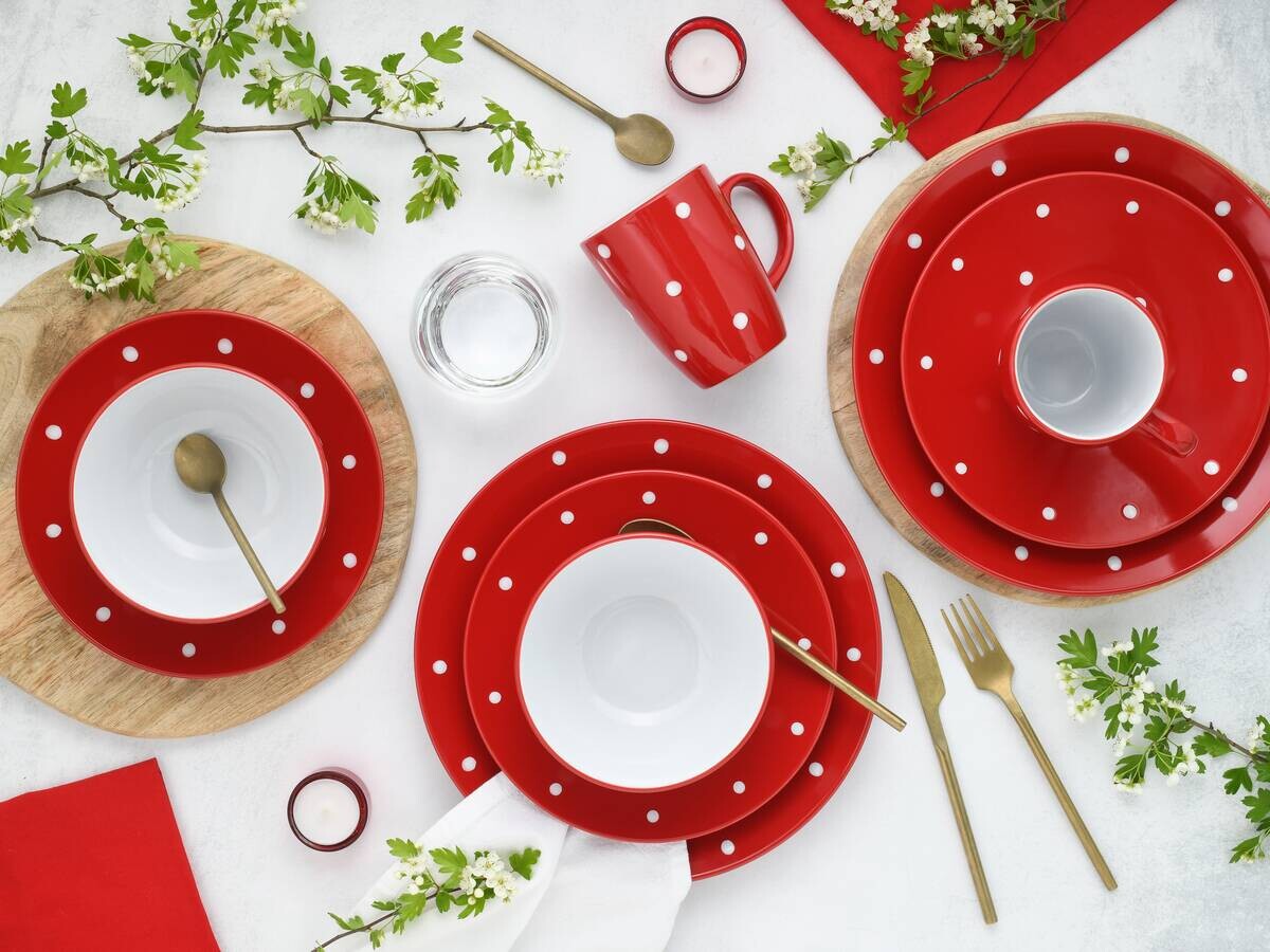 CreaTable Kombiservice Polka Dots weiß Steinzeug 16 tlg.