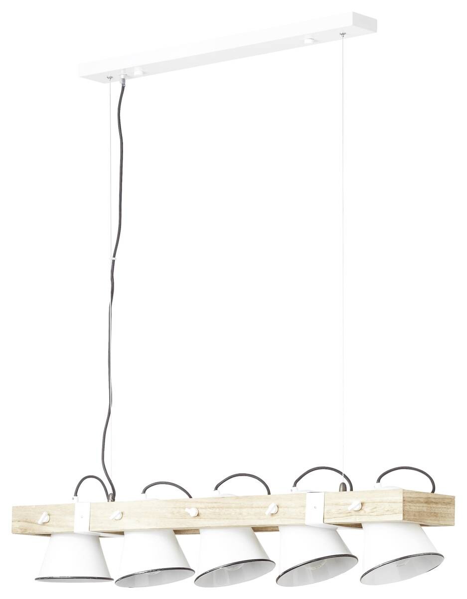 Brilliant Pendelleuchte Plow weiß hellbraun Metall Holz B/T/L: ca. 95x20x115 cm E27 5 Brennstellen