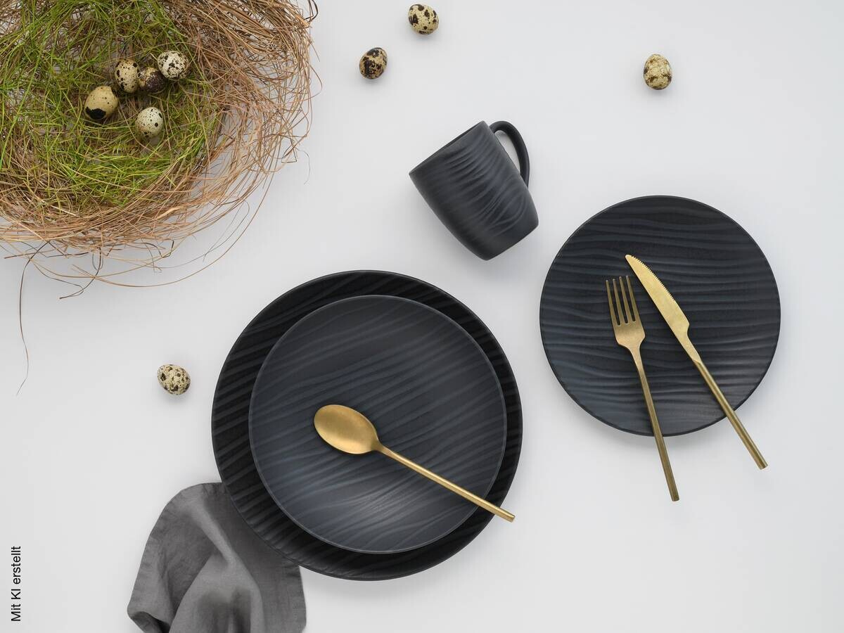 CreaTable Kombiservice Waves schwarz Steinzeug 16 tlg.
