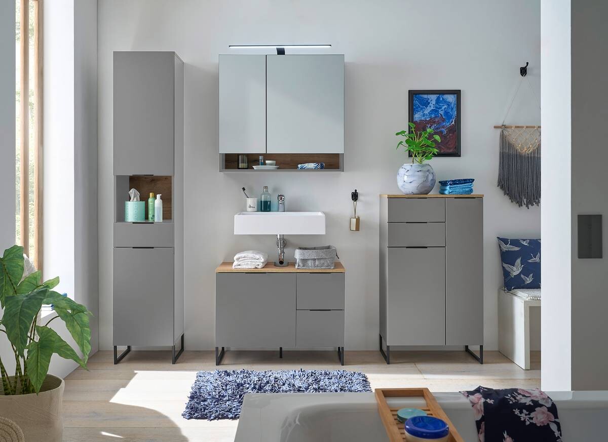 Hochschrank Denver grau matt Eiche Evoke Coast Nachbildung B/H/T: ca. 38x195x32 cm