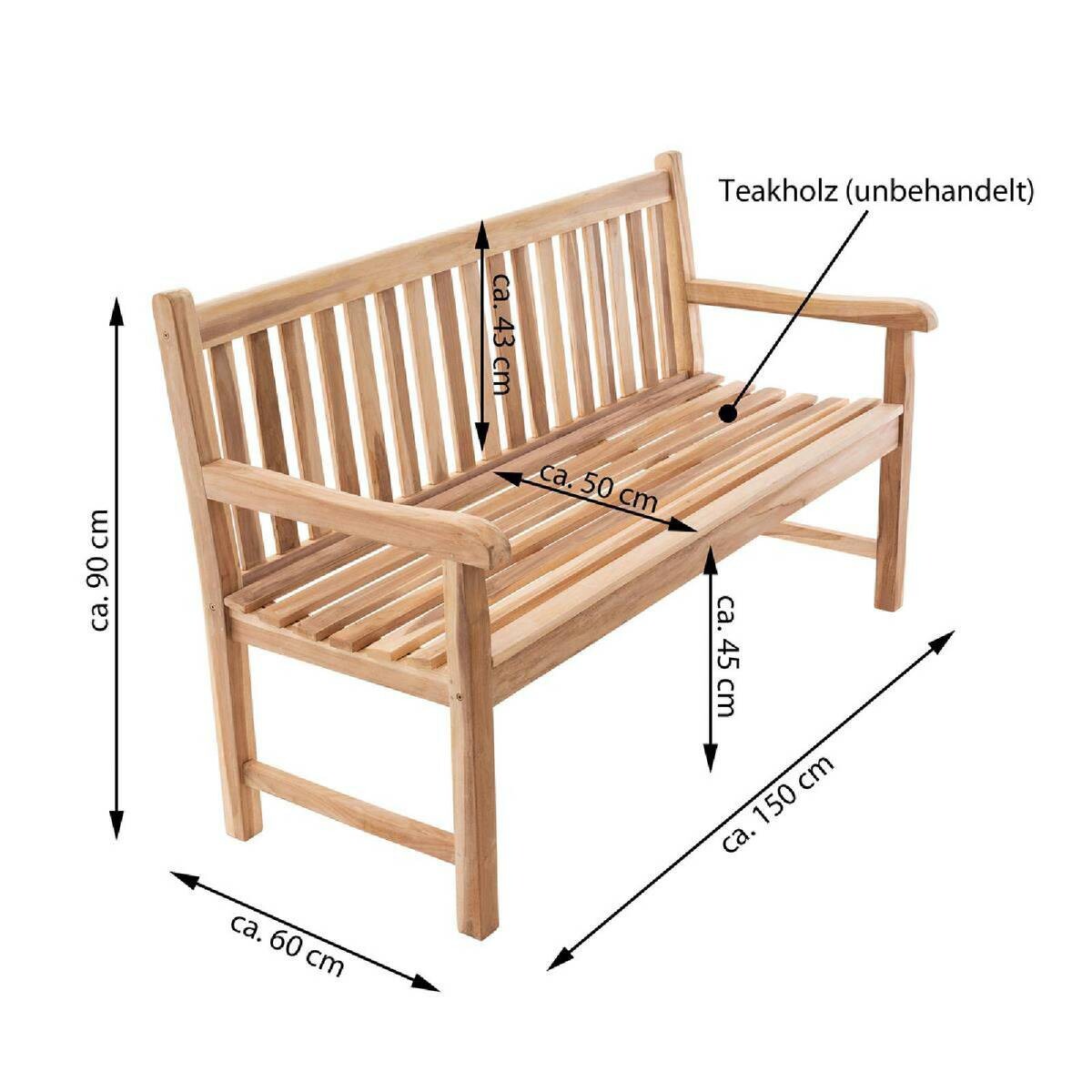 VCM Gartenbank braun Holz B/H/T/L: ca. 60x90x50x150 cm