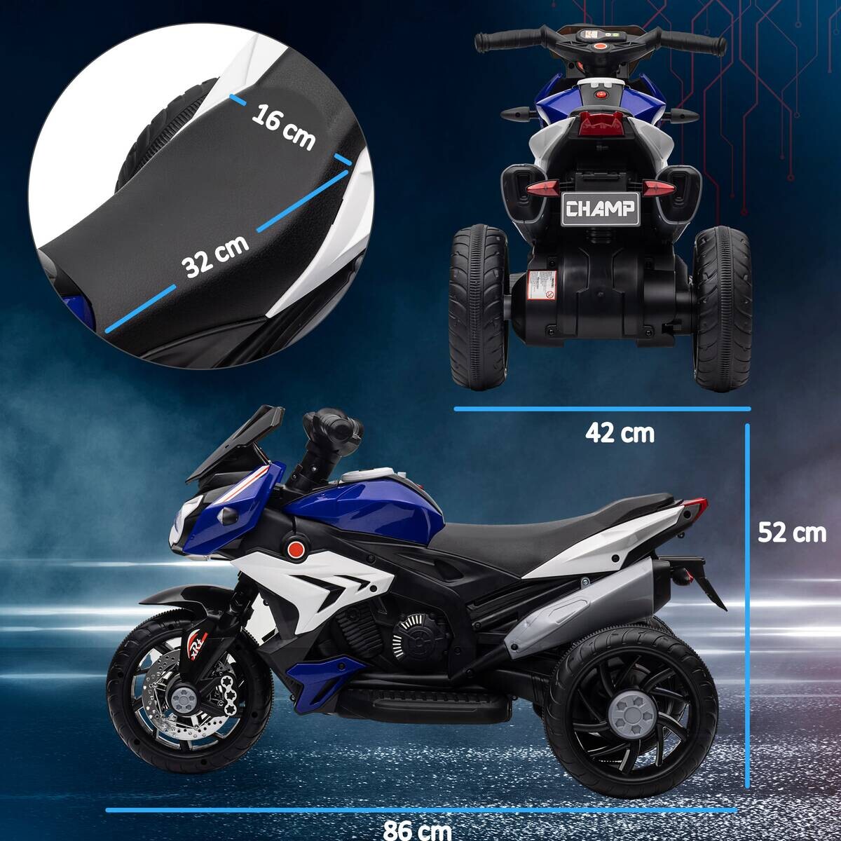HOMCOM Kinder Elektromotorrad weiß B/H/L: ca. 42x52x86 cm