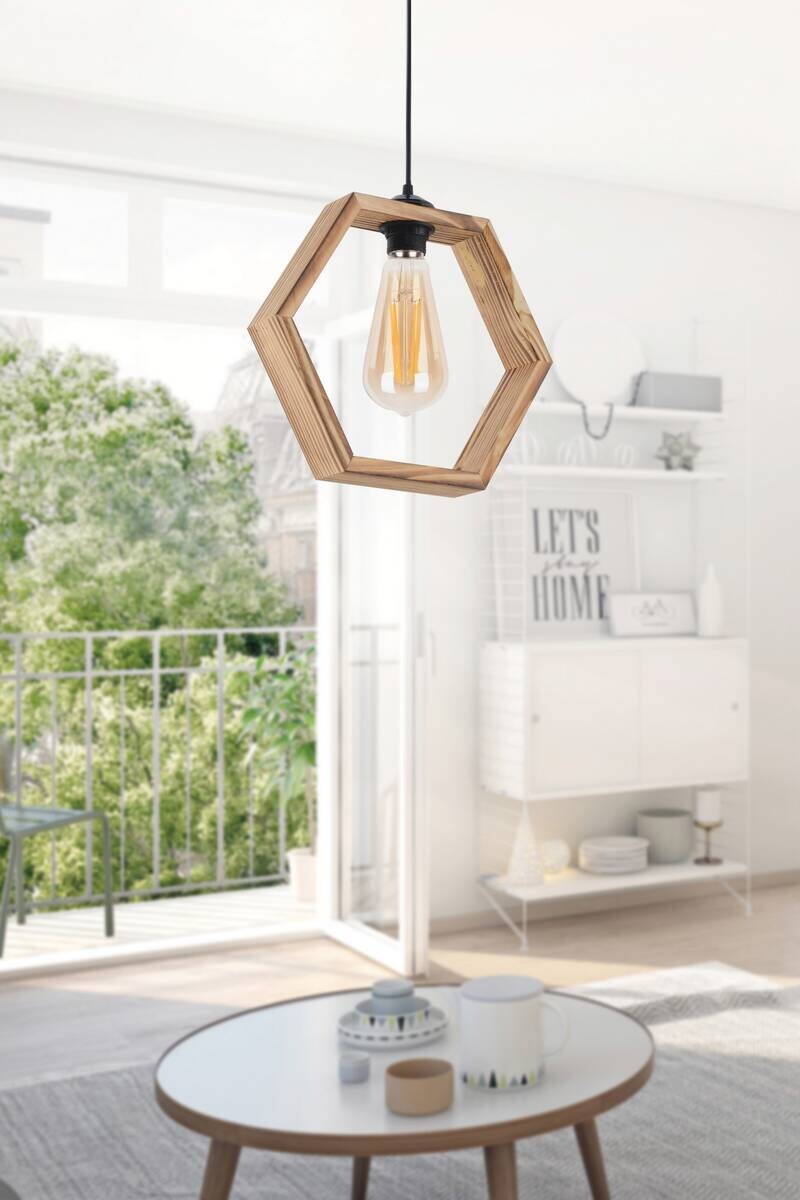 Opviq Pendelleuchte braun Holz B/H/T/L/D: ca. 30x70x30x30x30 cm E27 1 Brennstellen