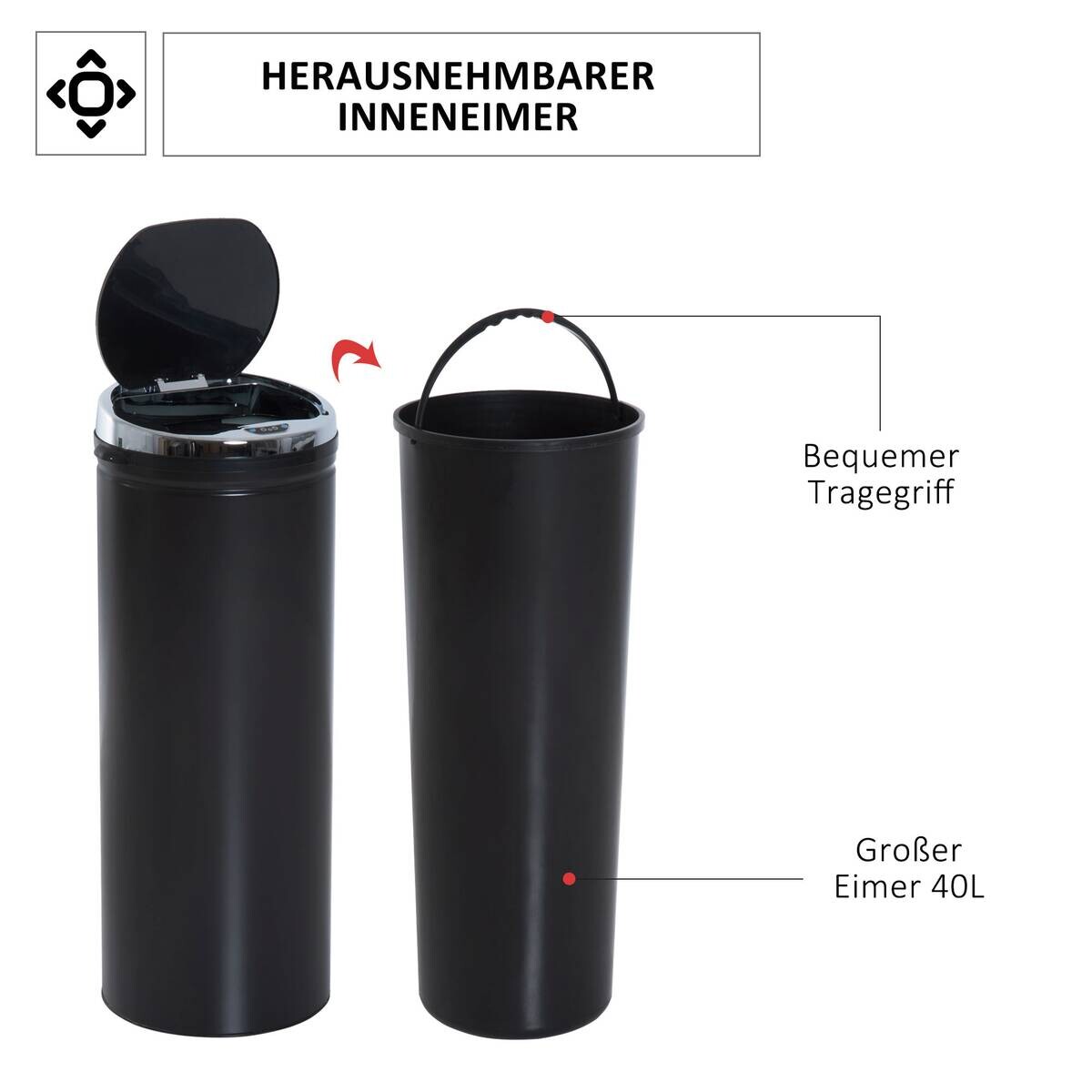 HOMCOM Automatik-Mülleimer 03-0046 schwarz Stahl Kunststoff Polypropylen B/H/L: ca. 30,5x30,5x81,5 cm