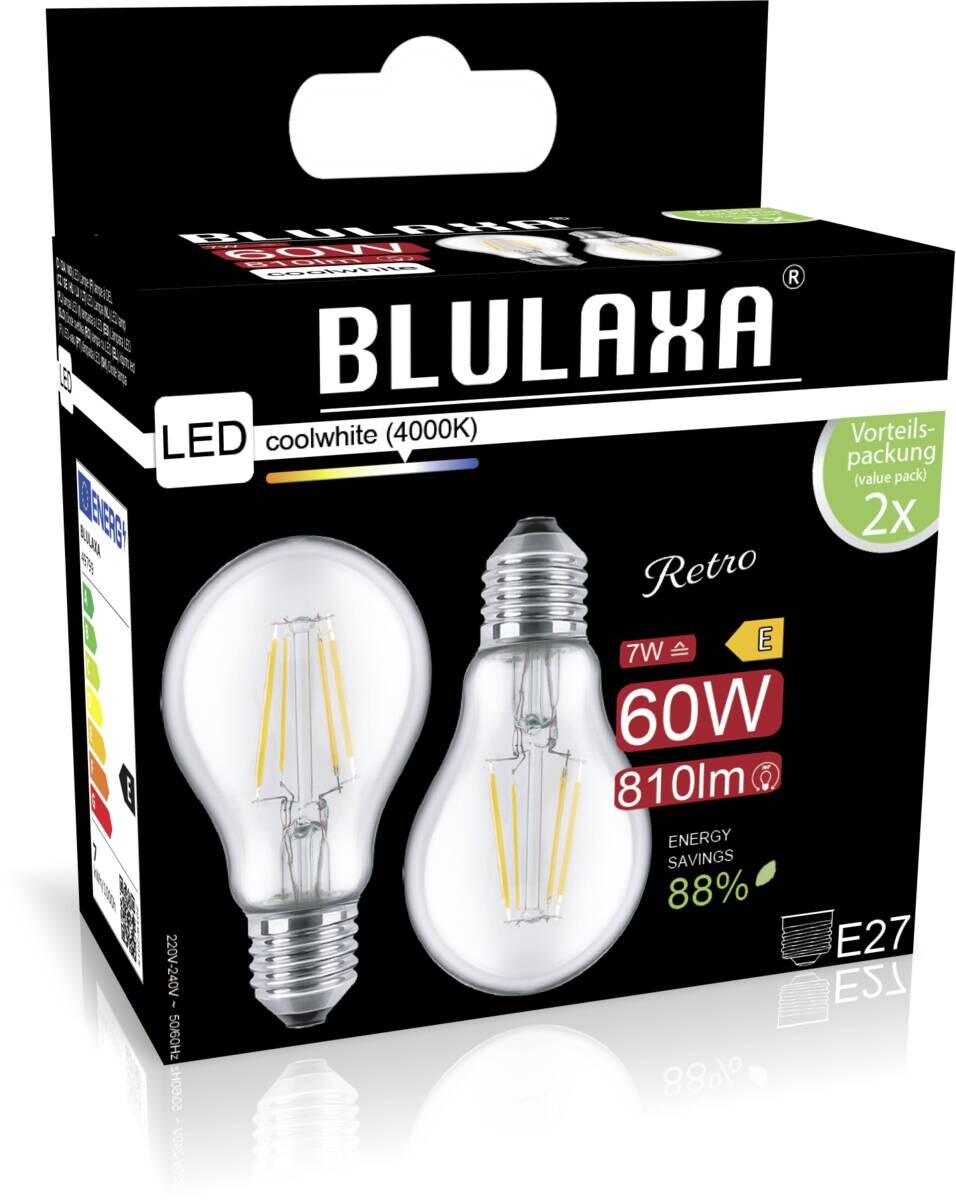 Blulaxa LED-Leuchtmittel Filamentlampe 2er Pack E27