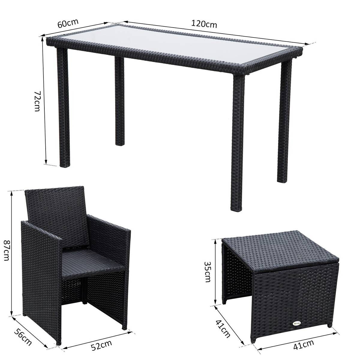 Outsunny Sitzgruppe schwarz Polyrattan