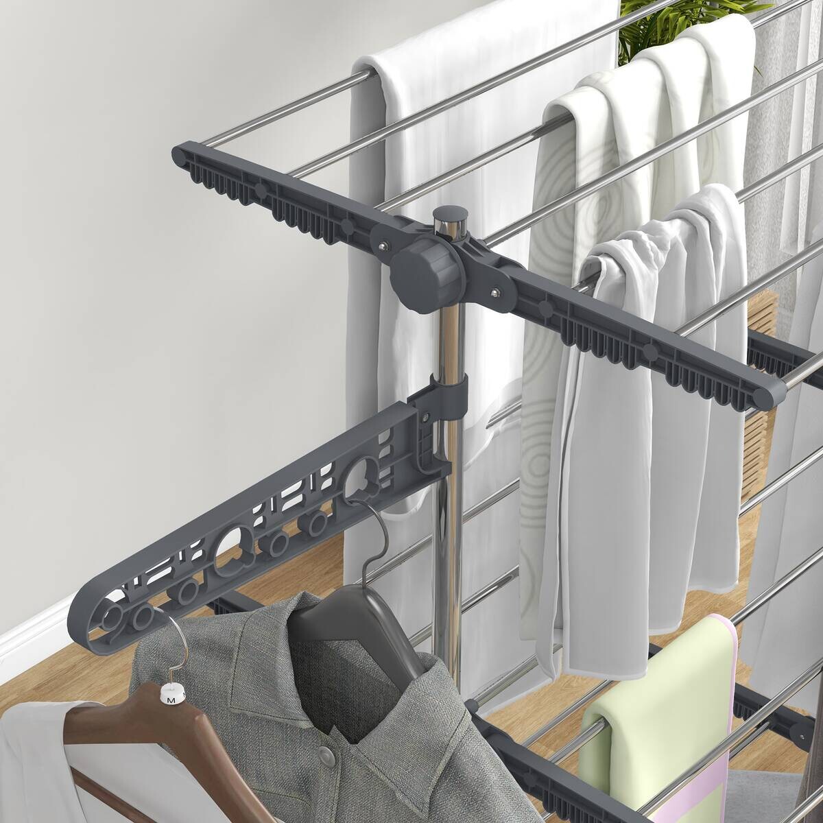 HOMCOM Wäscheständer grau Edelstahl B/H/L: ca. 55x142x152 cm