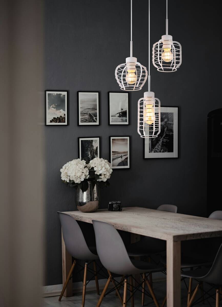 GLOBO Hängeleuchte weiß Chrom Aluminium Metall B/H/L: ca. 37x39,5x37 cm E27 3 Brennstellen