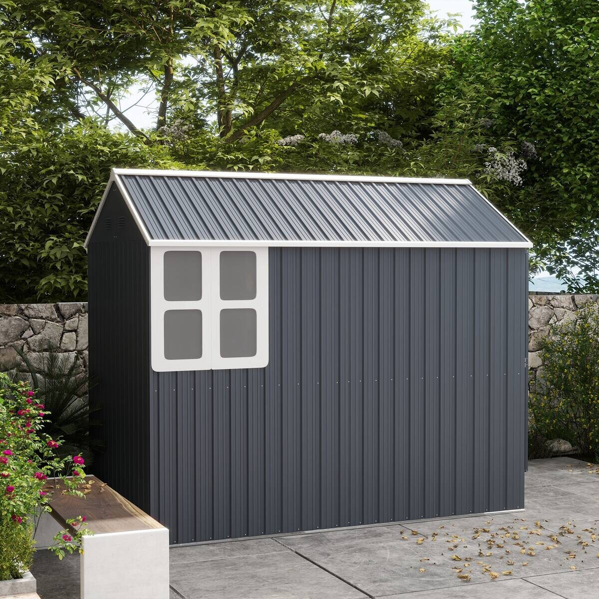 Outsunny Gartenhaus dunkelgrau Polypropylen B/H/L: ca. 172x259x222 cm