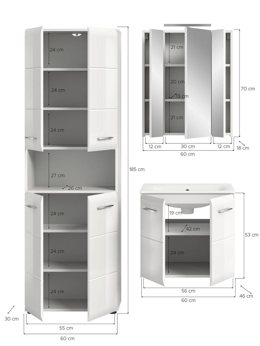 Badezimmer-Set Ice weiß weiß Hochglanz B/H/T: ca. 135x185x46 cm