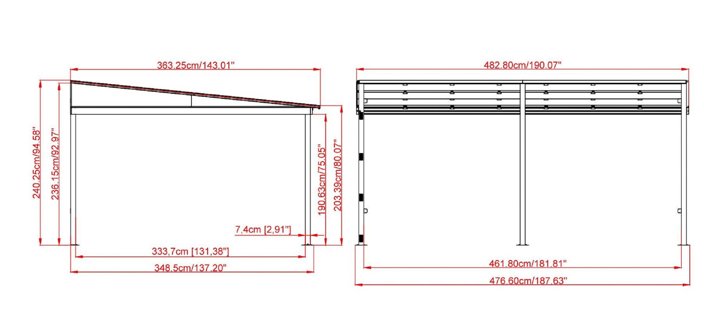 Sojag Terrassenüberdachung St. Barth anthrazit Aluminium B/H/T: ca. 484x240x363 cm