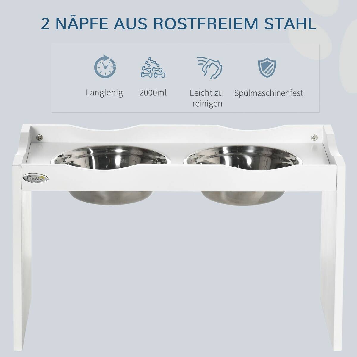 PawHut Hundenapf weiß Edelstahl B/H/L: ca. 30x38x63 cm