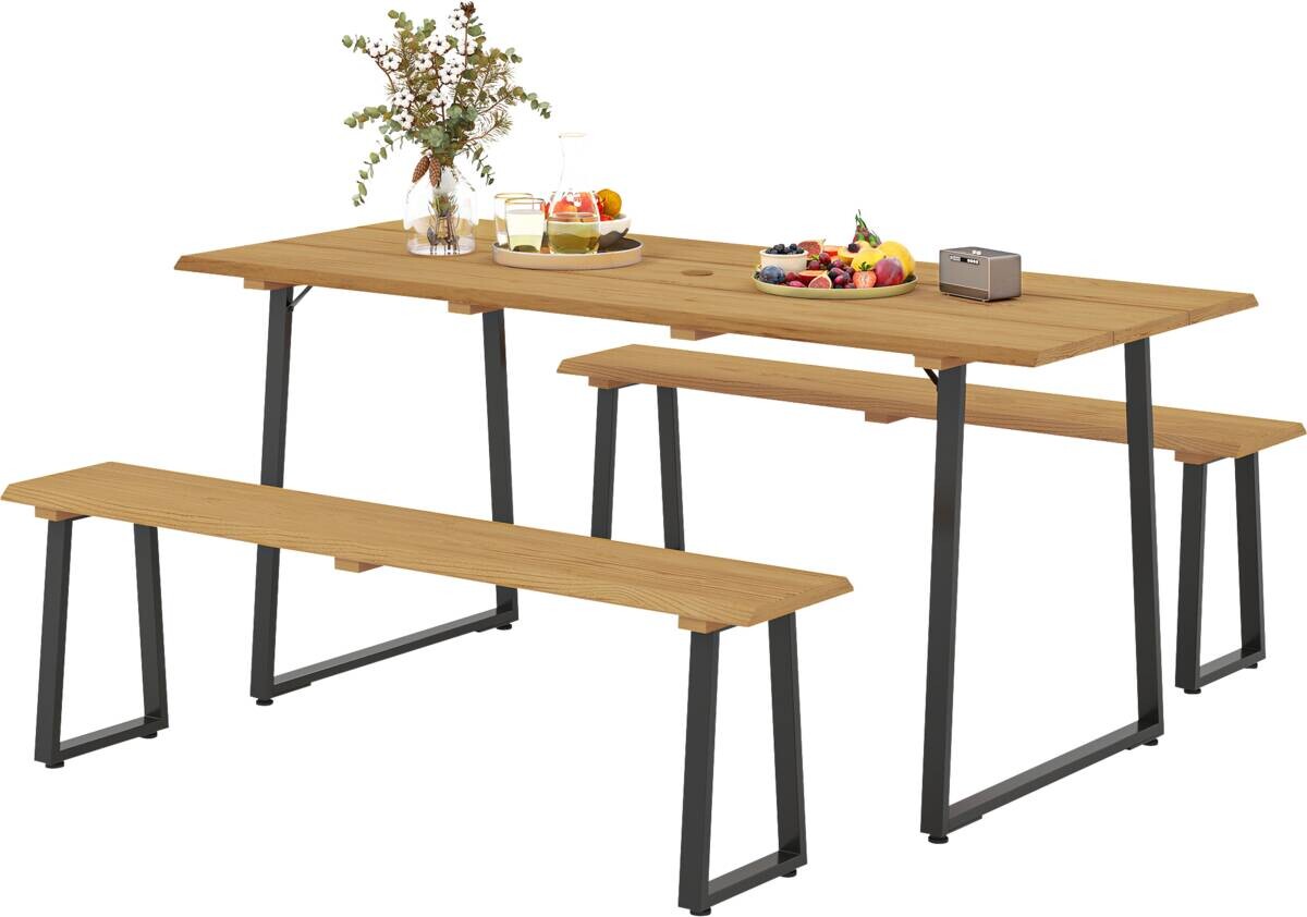 Outsunny Sitzgruppe Holzoptik Holz B/H/L: ca. 76x77x178 cm