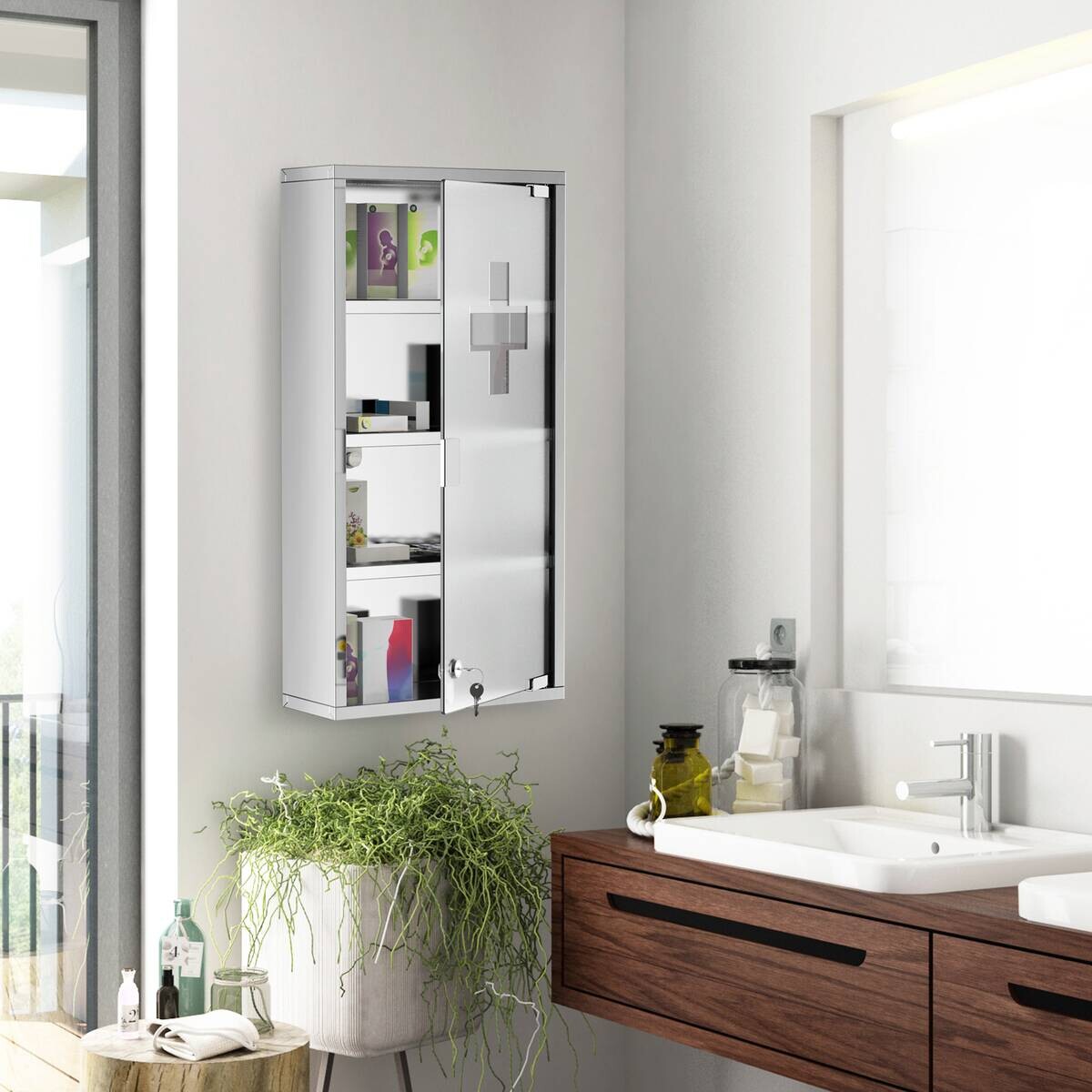 Medizinschrank silber Glas B/H/L: ca. 12x30x60 cm