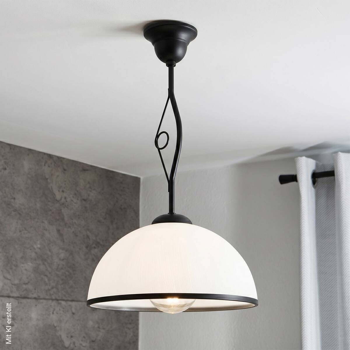 Lamkur Pendelleuchte beige weiß Glas Stahl B/H/L: ca. 32,5x45x32,5 cm E27 1 Brennstellen