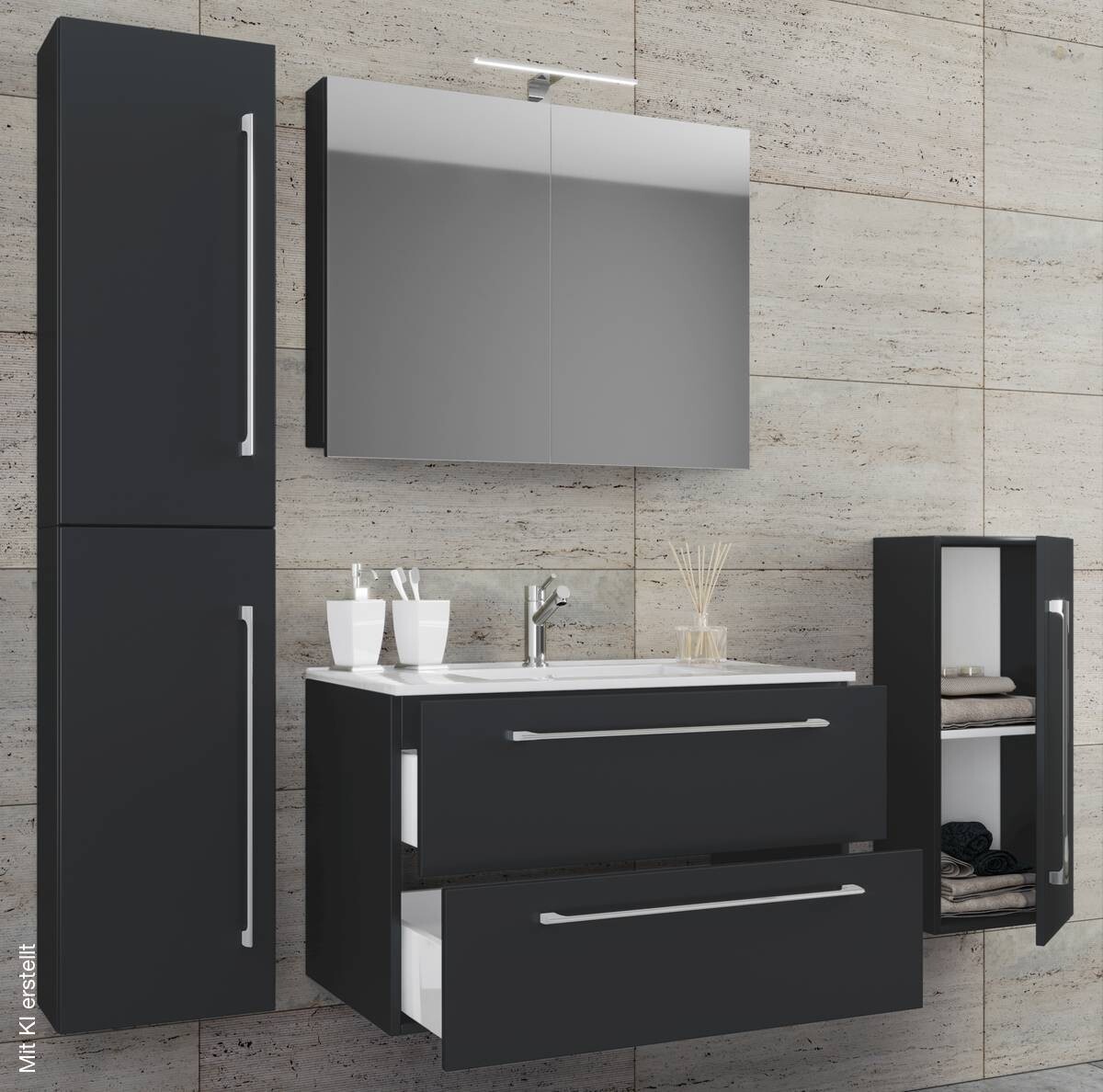 Waschplatz 5tlg-Badinos schwarz B/H/T: ca. 60x50x46 cm