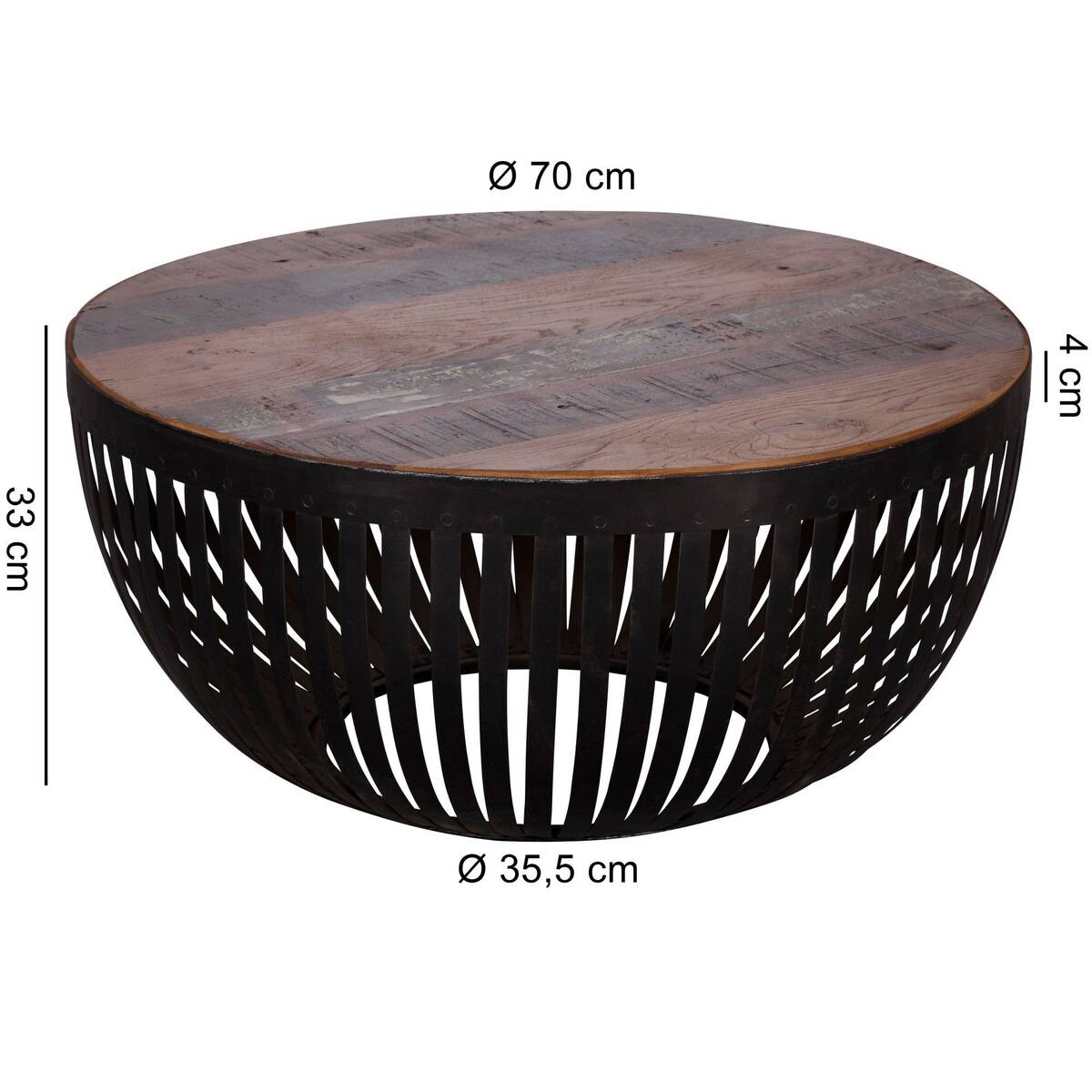 Wohnling Couchtisch braun schwarz Echtholz Eisen B/H/T: ca. 70x33x70 cm