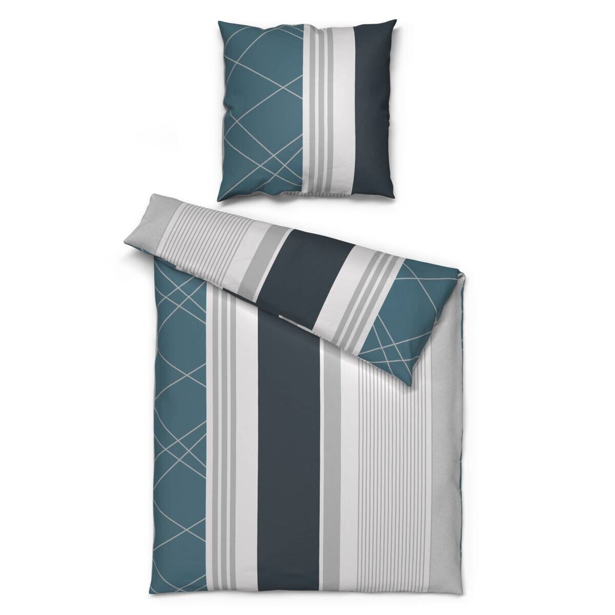 Sensation Baumwoll Bettwäsche Cotton touch türkis grau 52% Baumwolle, 48% Polyester B/L: ca. 135x200 cm