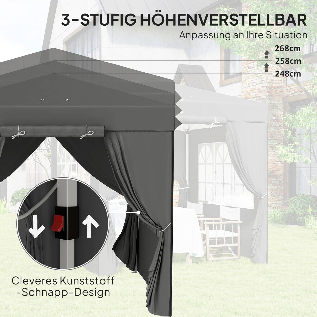Outsunny Pavillon dunkelgrau Metall B/H/L: ca. 250x268x250 cm