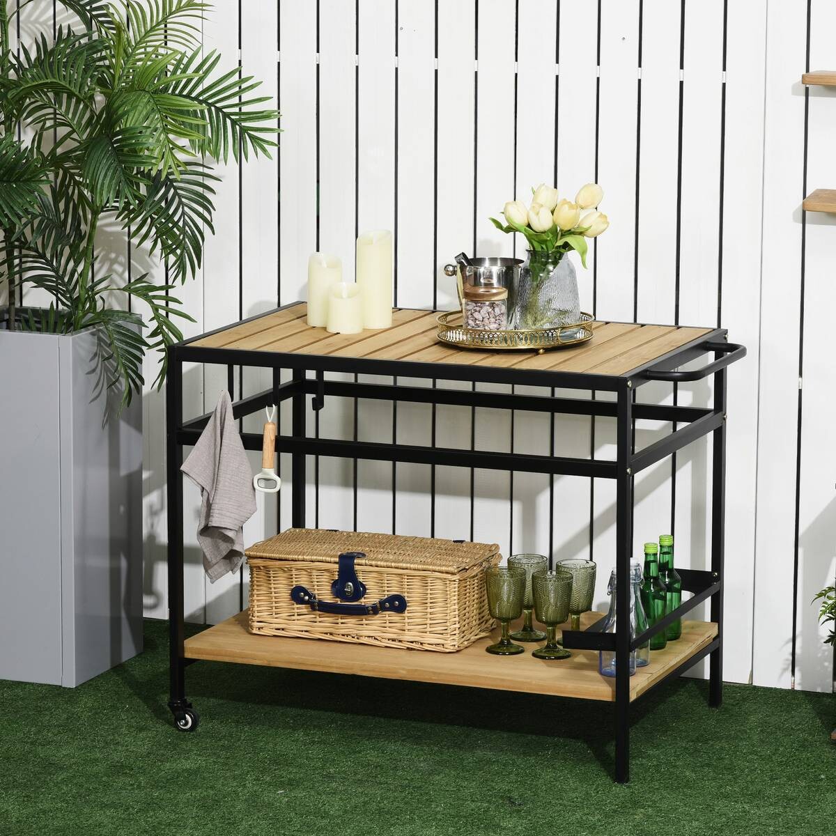 Outsunny Servierwagen natur Stahl B/H/L: ca. 65x80x107 cm
