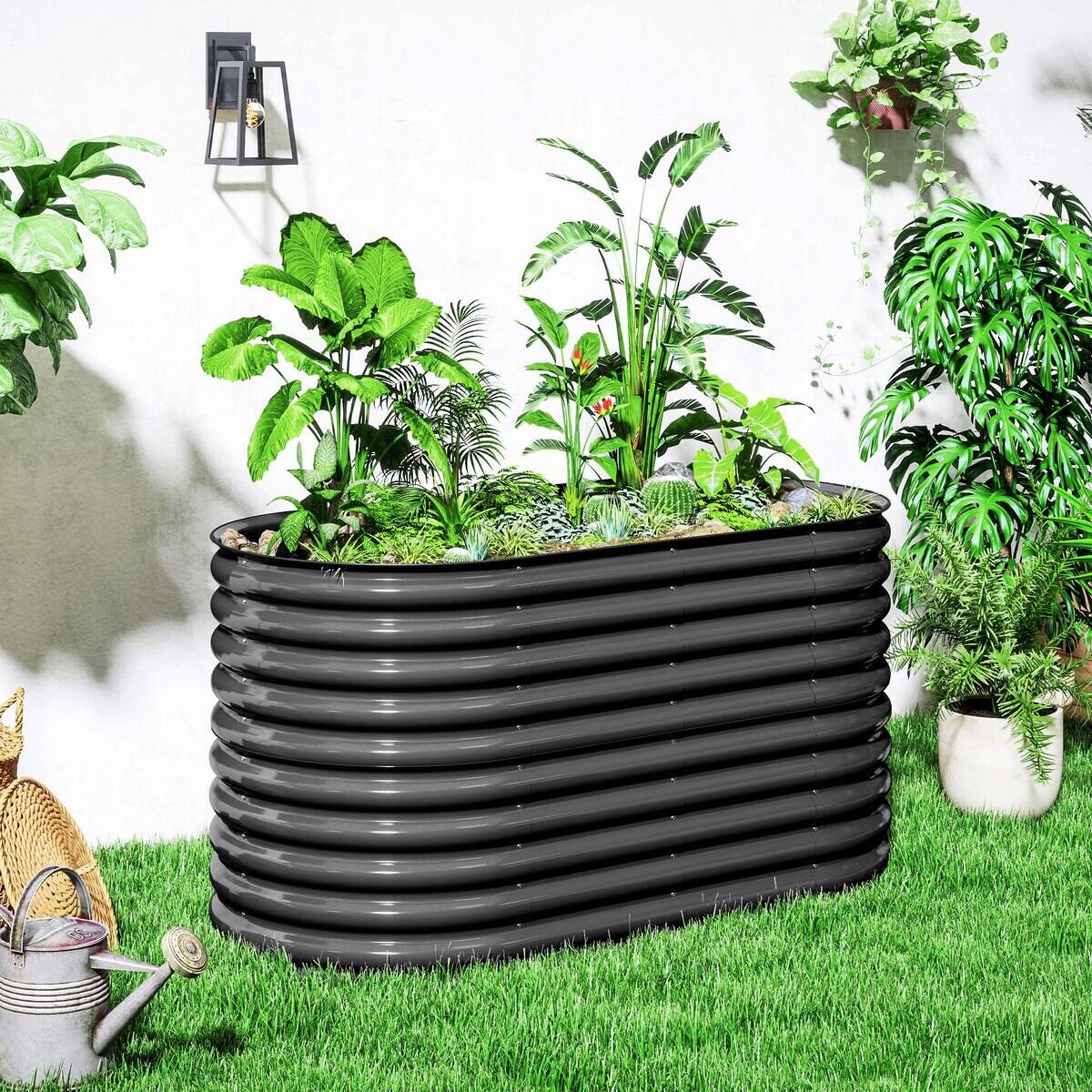 Outsunny Hochbeet dunkelgrau Stahl B/H/L: ca. 80x80x160 cm