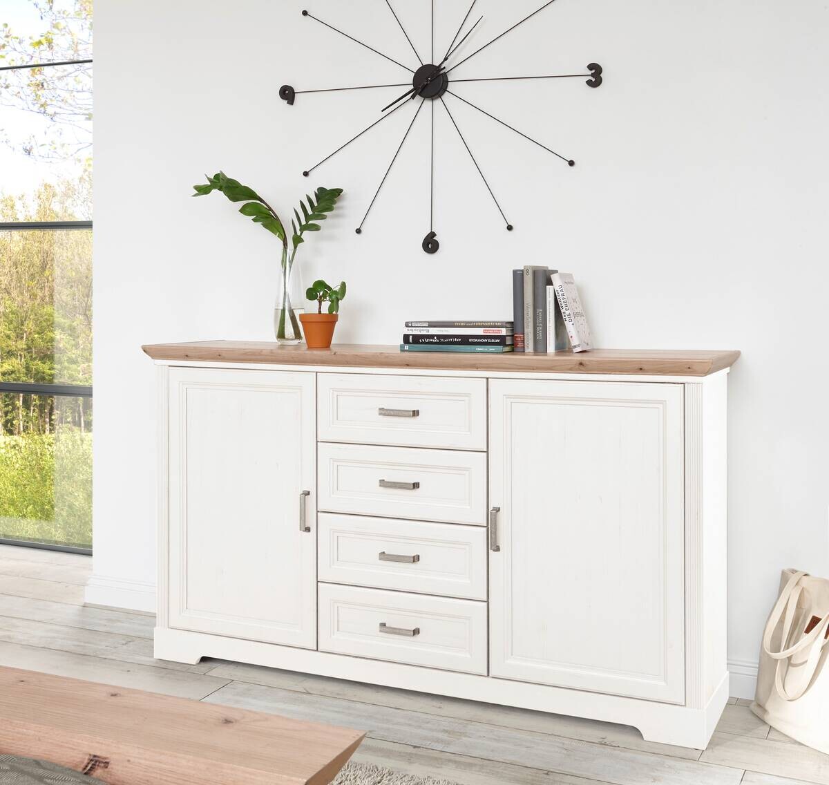 Kommode Jasmin Eiche Artisan Nachbildung weiß Pinie Nachbildung B/H/T: ca. 164x90x41 cm