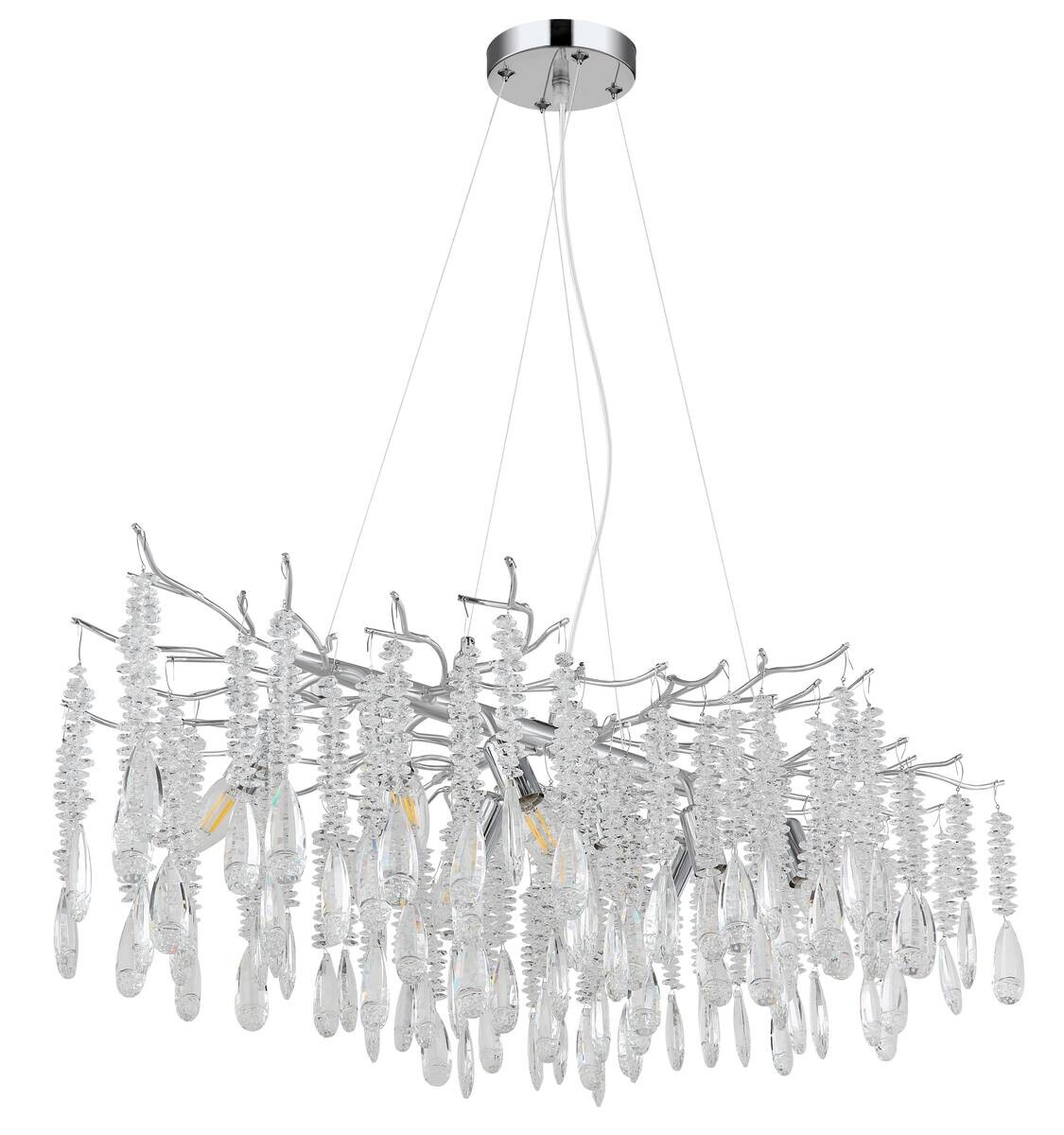 GLOBO Luster gold klar amber Glas Metall B/H/L: ca. 60x120x100 cm E14 10 Brennstellen